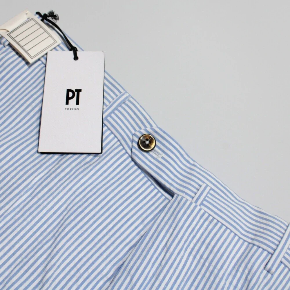 PT Torino NWT Chinos / Casual Pants Size 48 (US 32) Slim in Blue & White Stripes